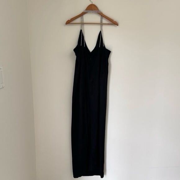 NWT H&M Rhinestone-Strap Satin Midi Dress in Black Size XL - Picture 11 of 12